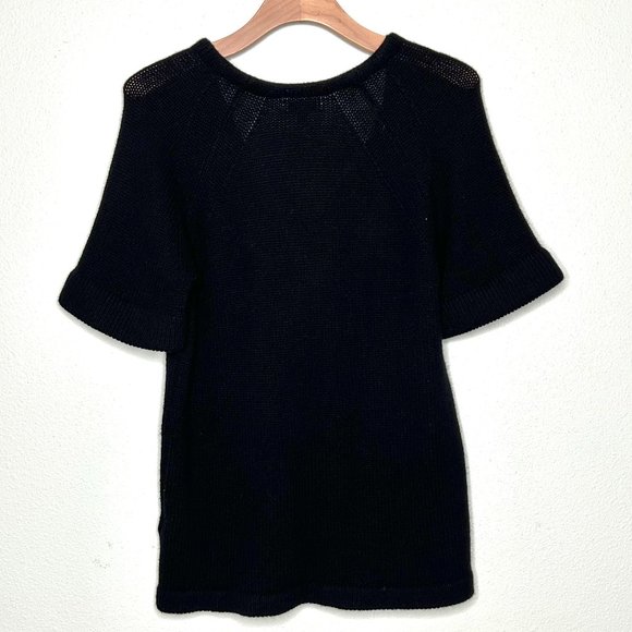 Burberry Cashmere Short Sleeve Knit V Neck Sweater Black Size L - Picture 2 of 9